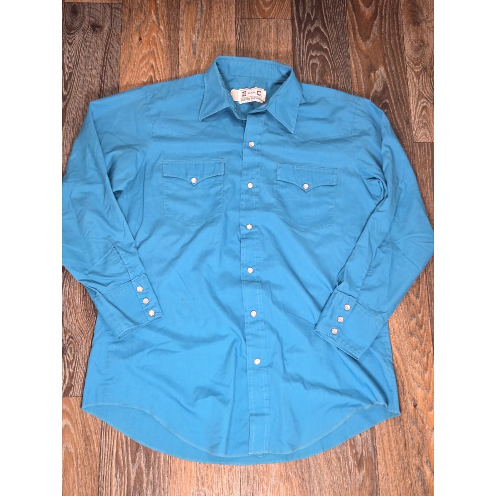 Vintage H Bar C California Ranchwear Western Pearl Snap Shirt Blue Mens 16.5 33
